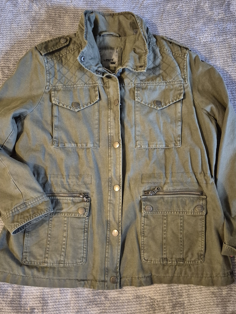LEVI'S Utility Military Field Jacket Army Green Distressed Workwear Gorpcore Lar